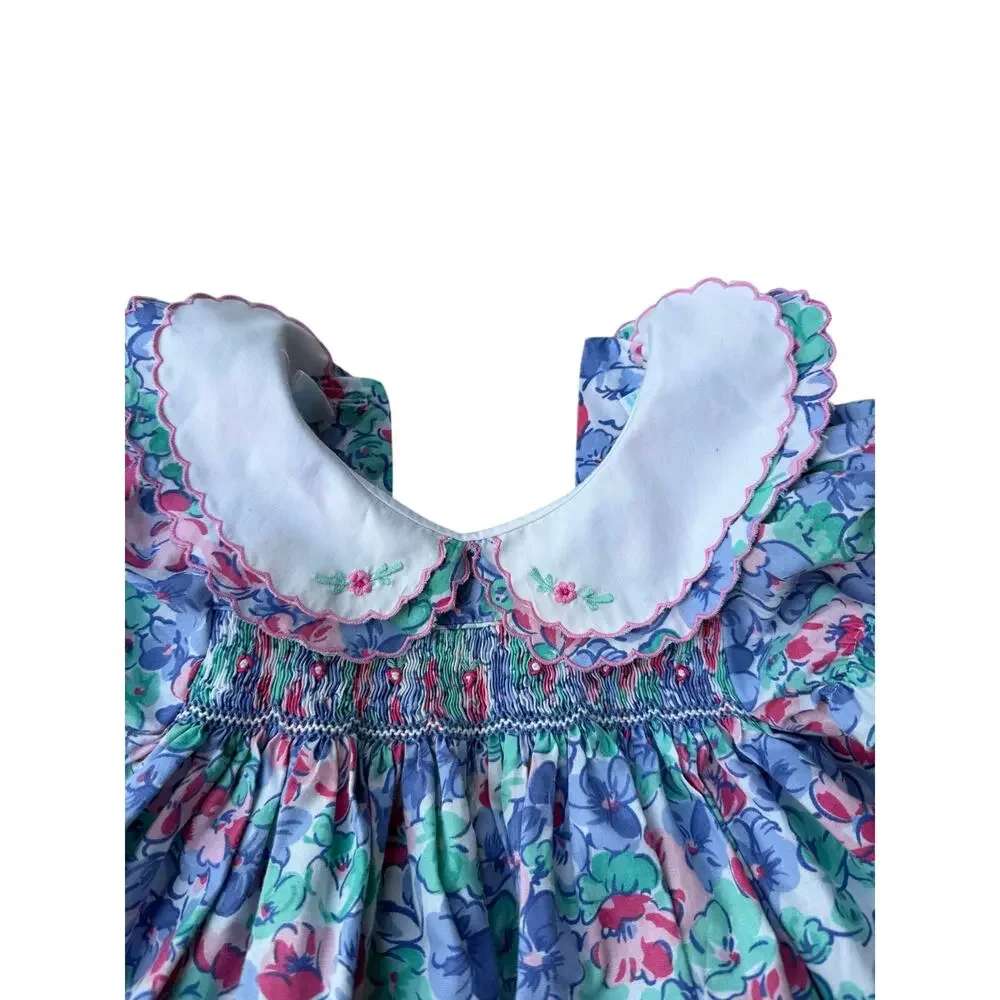 Allison Ann Vintage Smocked Floral Bubble Romper 6M 90s baby